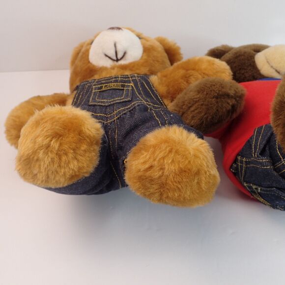 Vintage Lee Jeans Advertisement Brown Teddy Bears Plush 10” & 13" Lot of 2 - Picture 2 of 7